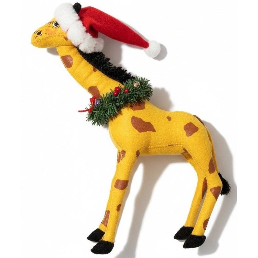 Annalee Christmas Giraffe 13 Inch Felt Doll Santa Hat Wreath Jingle Bells Yellow
